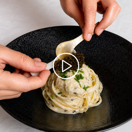 SPAGHETTI WITH KALUGA CAVIAR, CREAM & CHIVE SAUCE